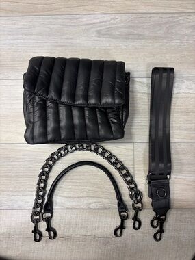 THINK ROLYN Black Quilted Puffer Bar Bag Crossbody 3 Straps